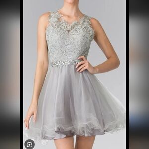Dancing Queen Gray Lace Mini Dress